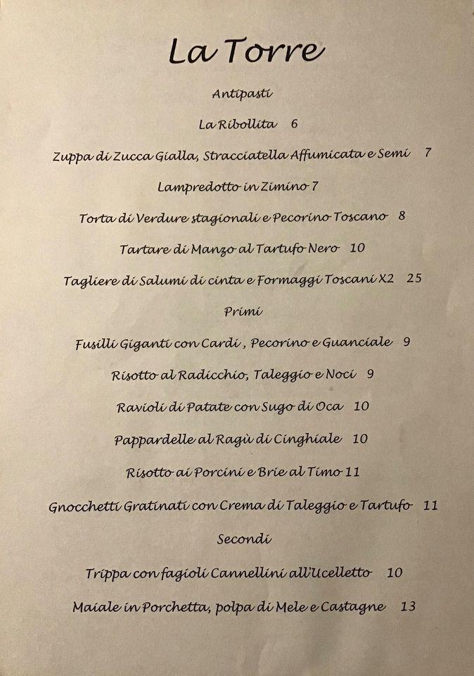 Menu da Ristorante la Torre, Loro Ciuffenna
