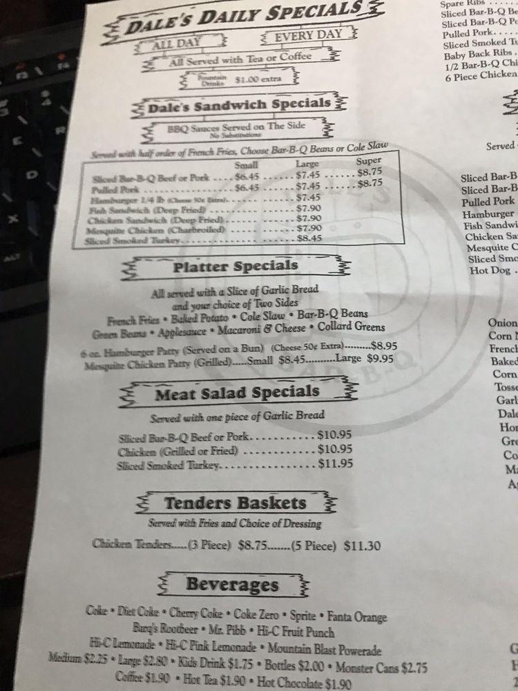 Menu at Dale's BBQ South, Fort Pierce