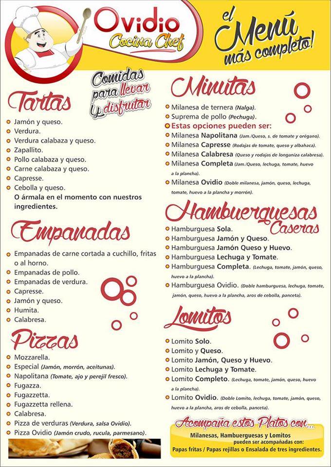 Menu at Ovidio Cocina Chef restaurant, General Juan Madariaga