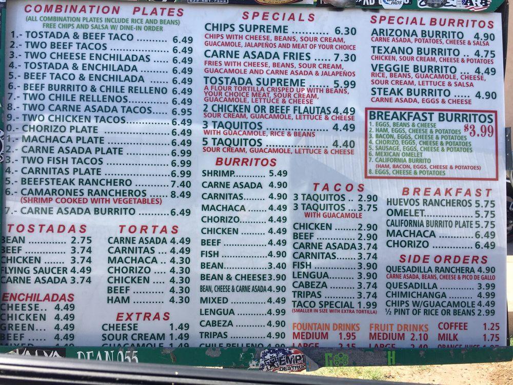 Menu at Ruperto's Mexican Food restaurant, Parker