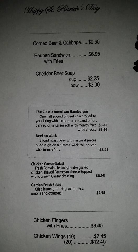 Menu at Bellevue Hotel pub & bar, Buffalo