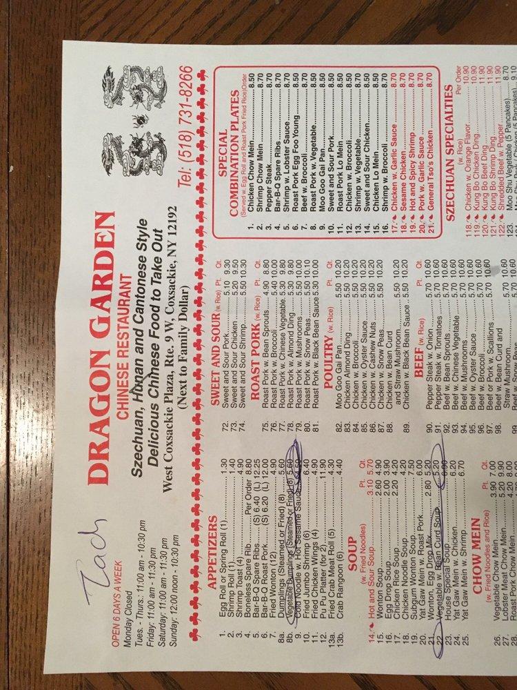 Menu at Dragon Garden restaurant, Coxsackie