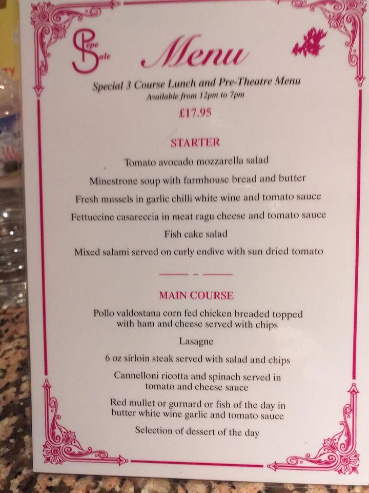 Menu at Pepe Sale restaurant, Reading