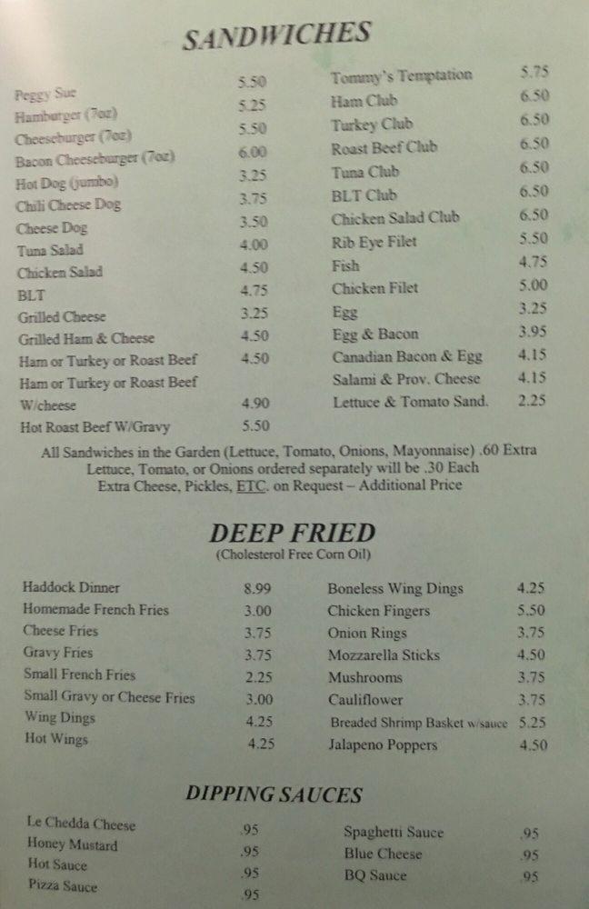 Menu at Shamrock Grill restaurant, Williamsport