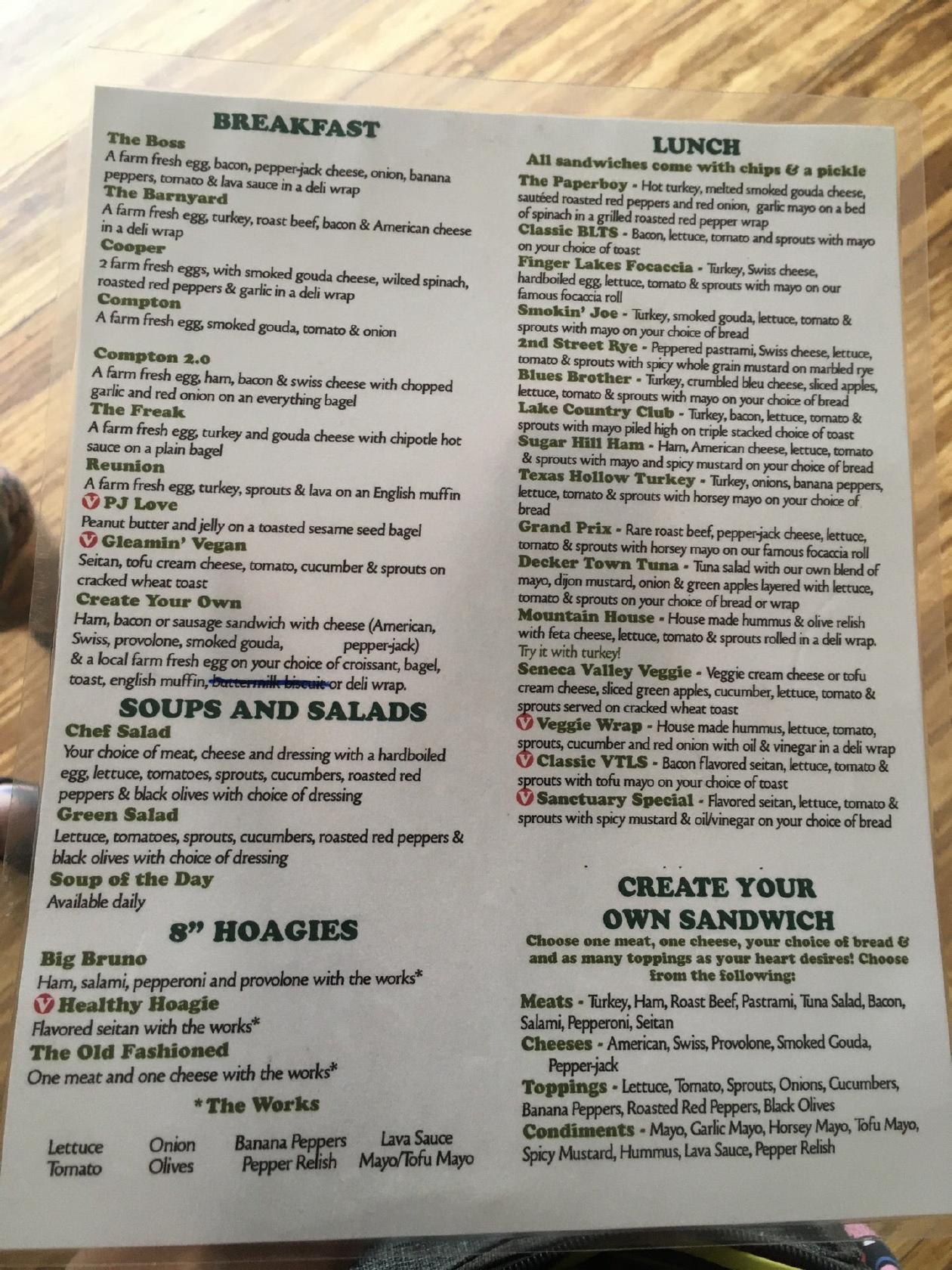 Menu at Glen Mountain Market Bakery & Deli, Watkins Glen