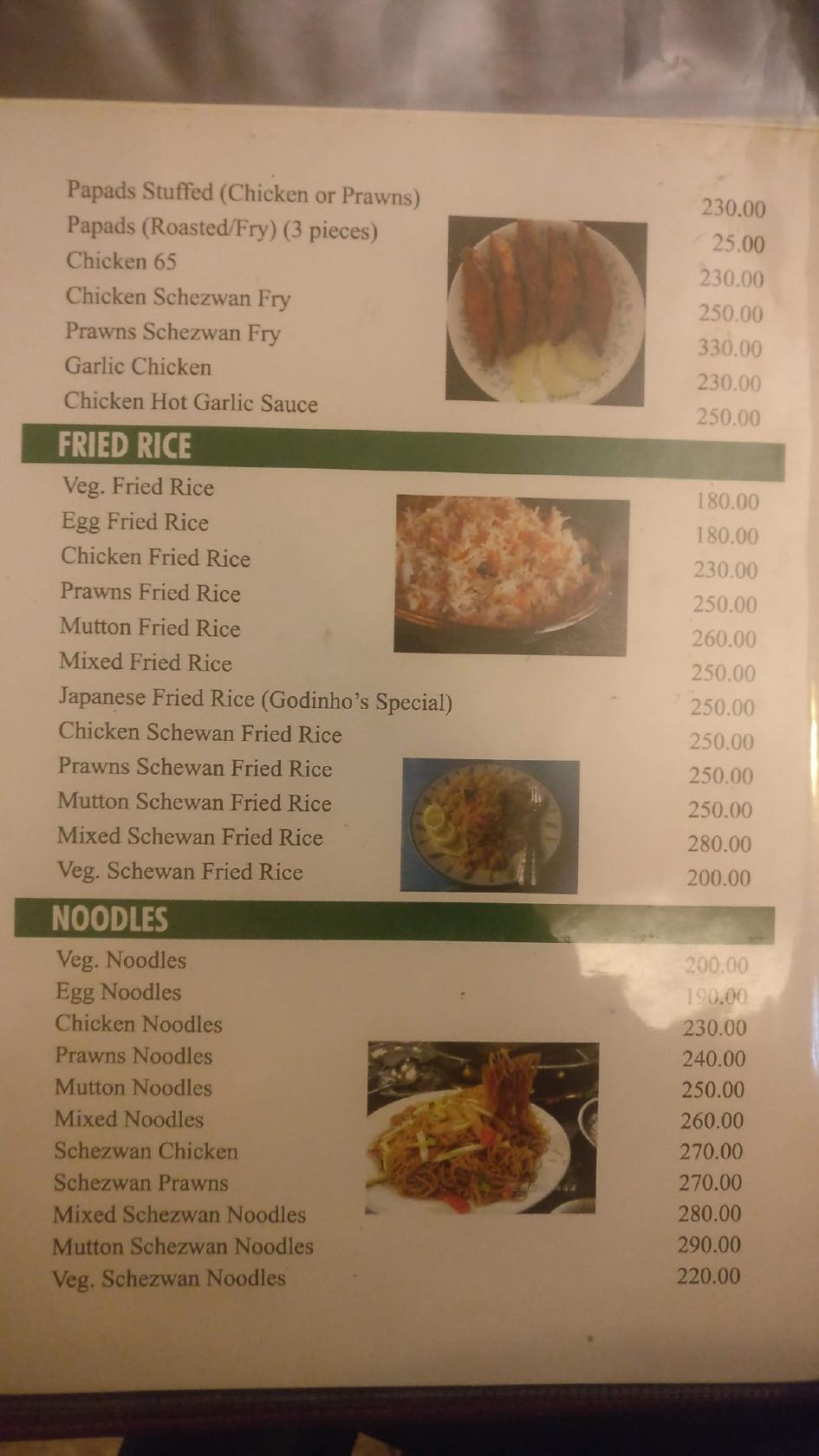 Godinho Bar and Restaurant menu