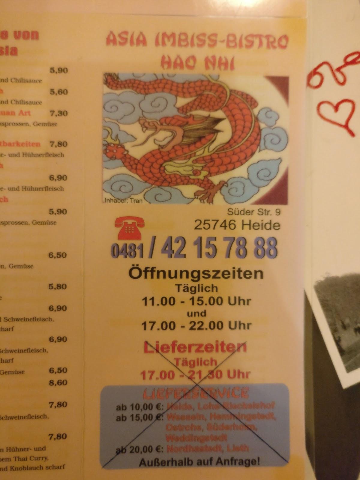 Speisekarte Von Asia Imbiss Hao Nhi Restaurant Heide Hot Sex Picture