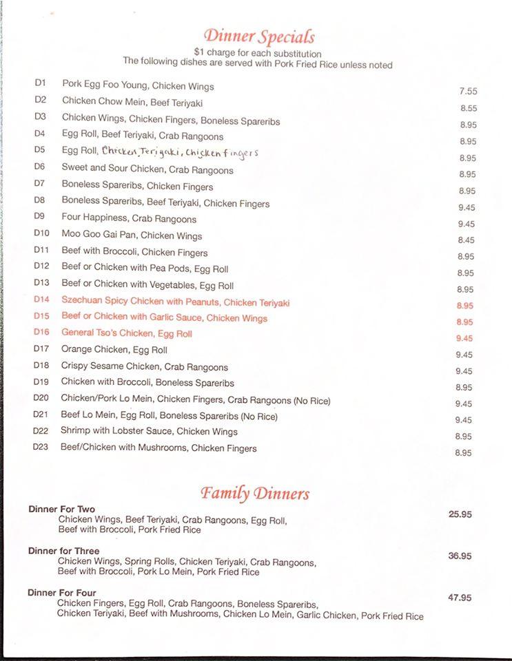 Menu at New Garden restaurant, Skowhegan, 6 Main St