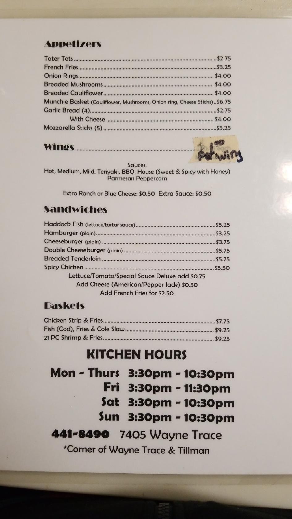 Menu at 6 Mile Bar & Pizzeria, Fort Wayne