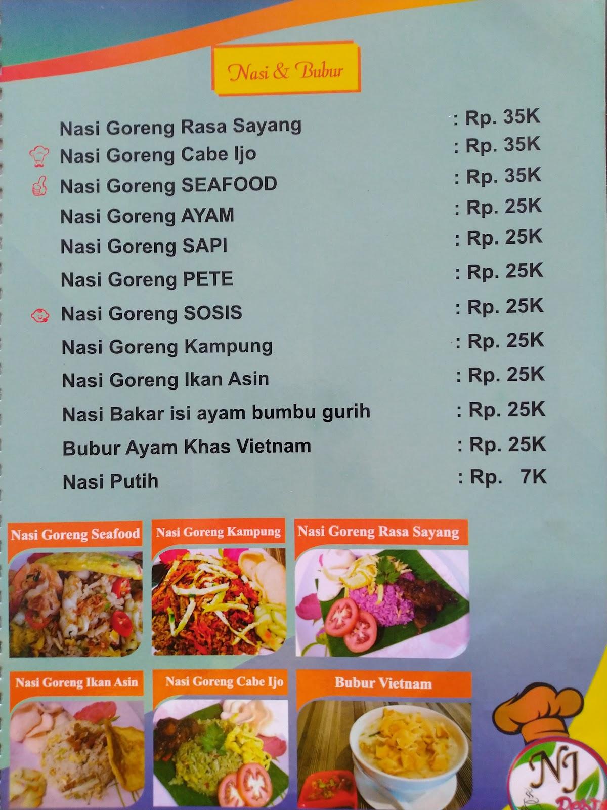 Menu at NJ Resto restaurant, Swarga Bara