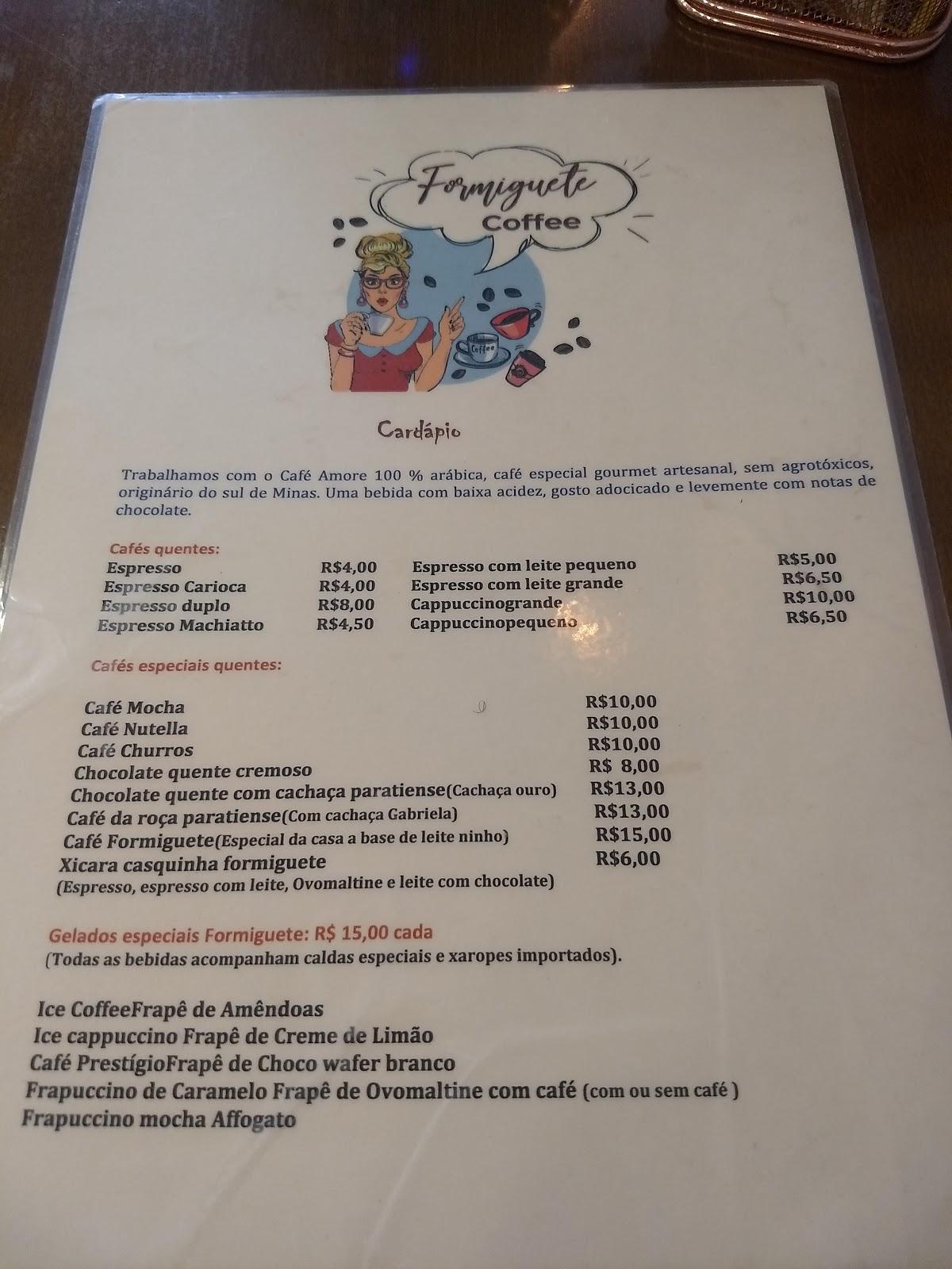 Formiguete cardápio