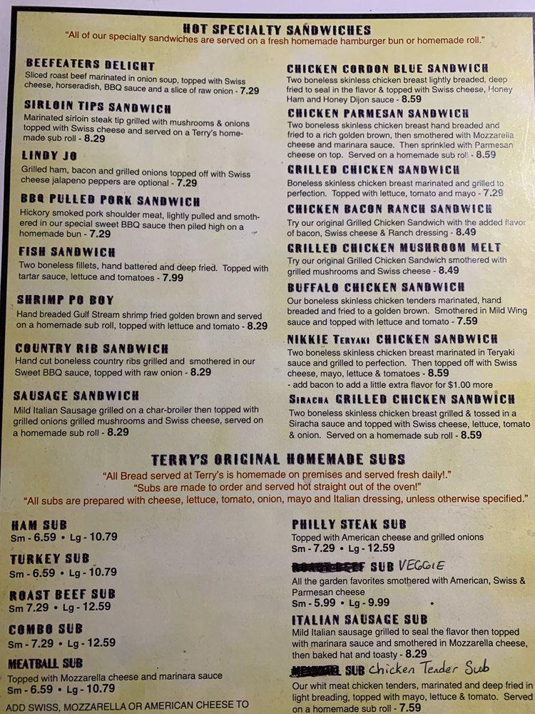 Menu at Terry's Place pub & bar, Ocala