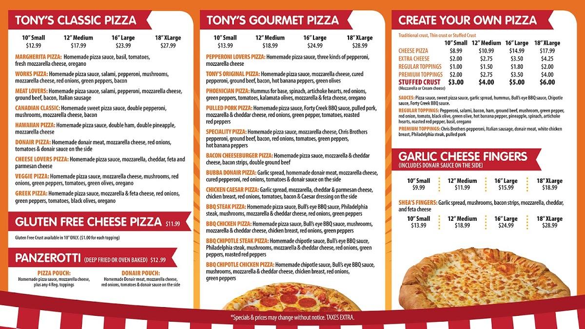 Menu At Tony Pepperoni Gourmet Pizza - Fredericton South Side 