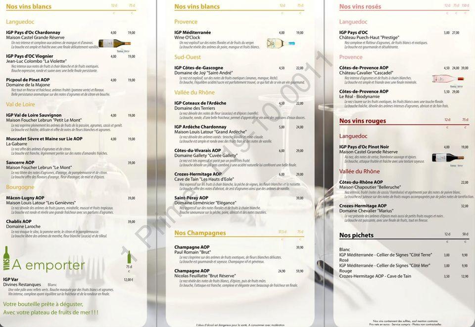 Menu de Aux Halles de la Mer