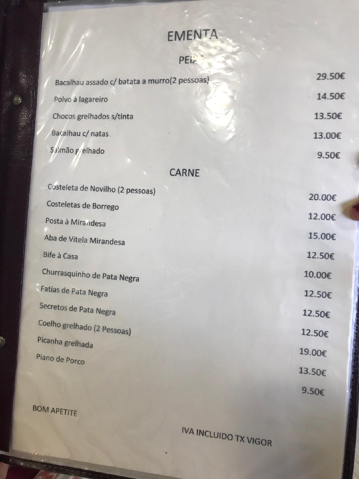 Menu Em Cantinho Da Granja Restaurante Arruda Dos Vinhos Cm1224 