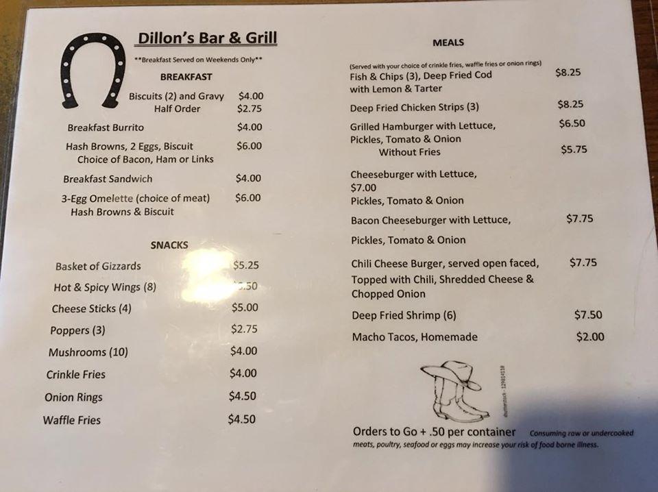 Menu At Dillon S Pub Bar Willamina   Rca7 Dillons Menu 