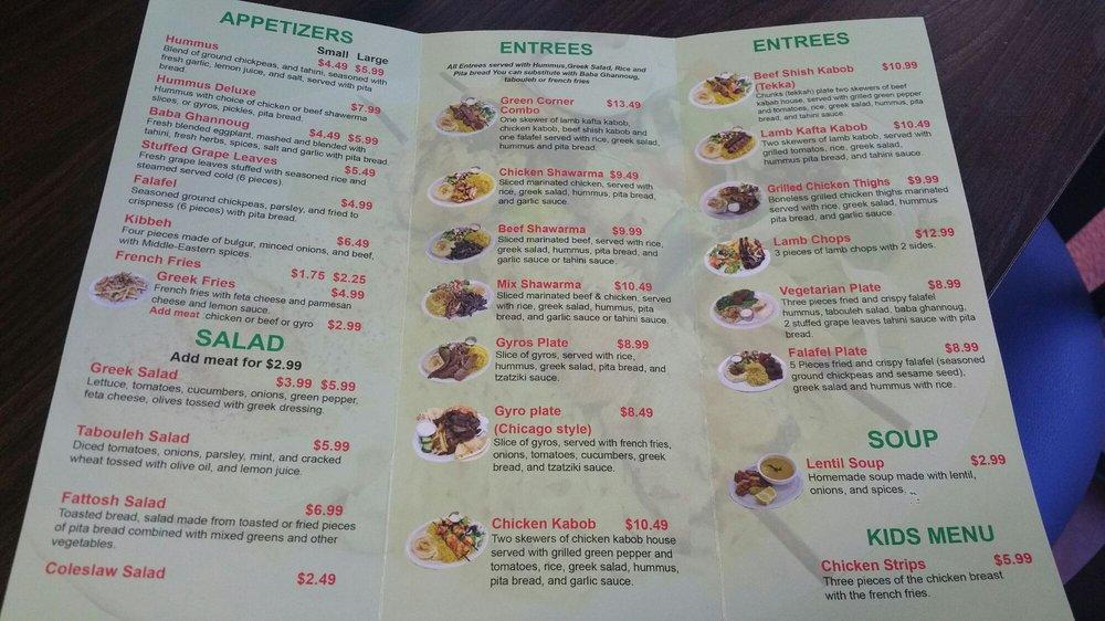 Menu at Green Corner Restaurant, Mesa