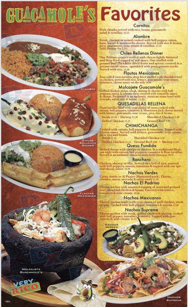 Menu At Guacamoles Mexican Grill And Cantina Restaurant Lufkin