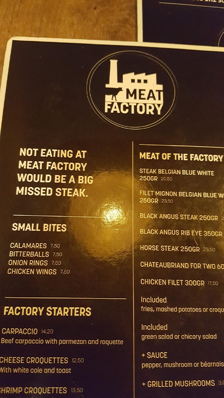 Menu at Meat Factory, Antwerp
