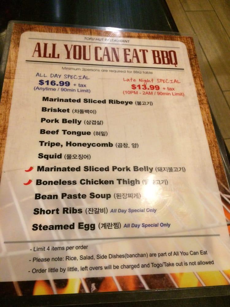 Menu at Tofu Hut BBQ, Las Vegas, W Spring Mountain Rd