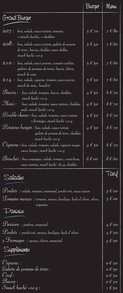 Menu de Quebec Burger