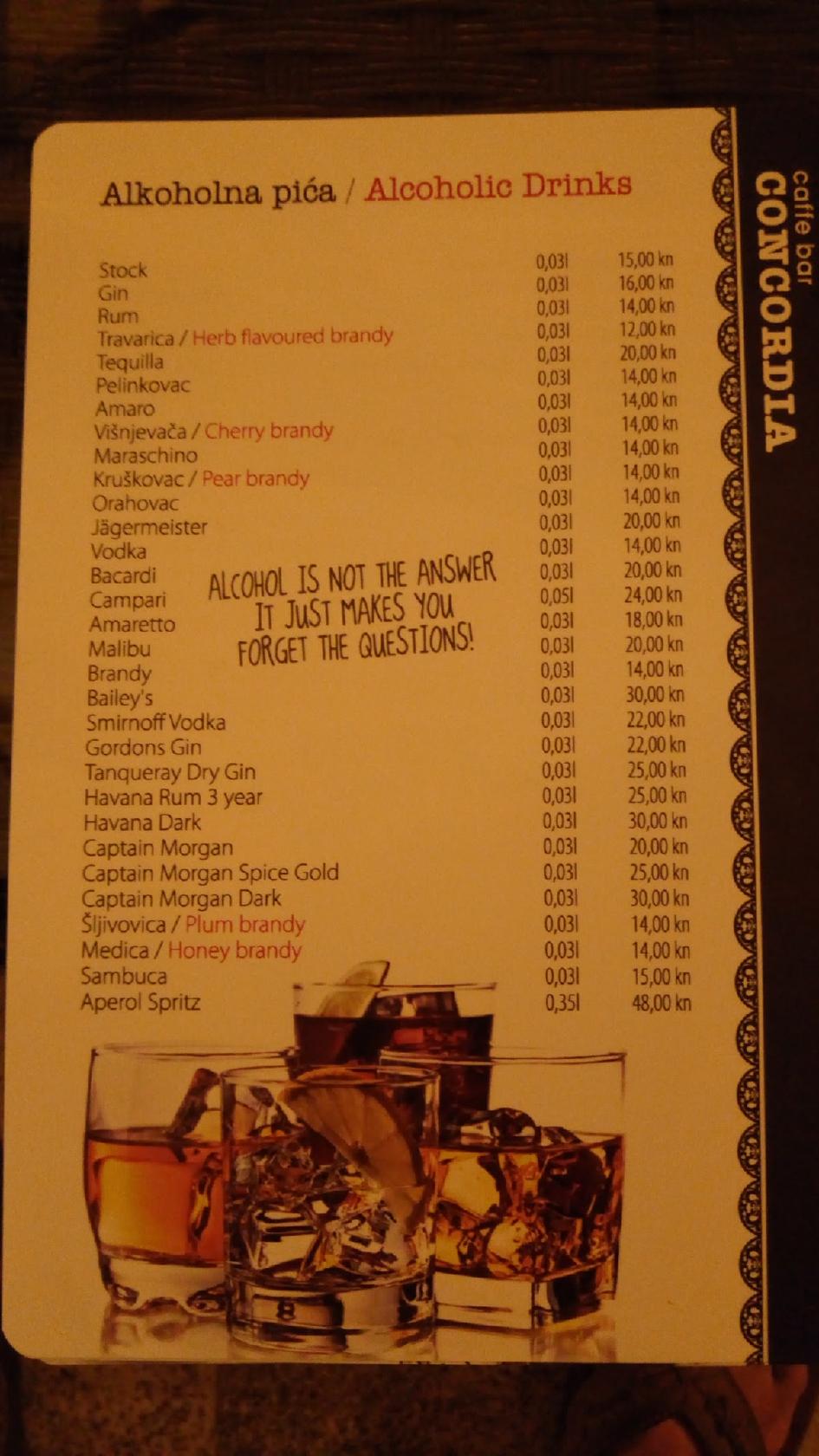 Menu di Hotel Concordia 