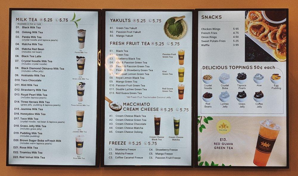 Menu au Toco Tea, Vaughan