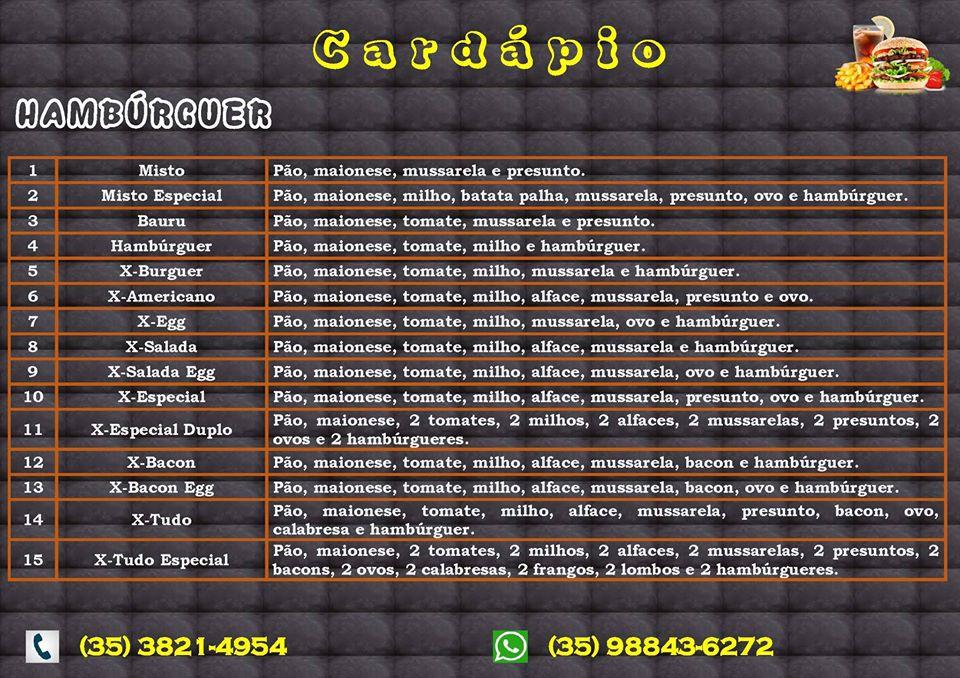 Lanches Nº 1 cardápio