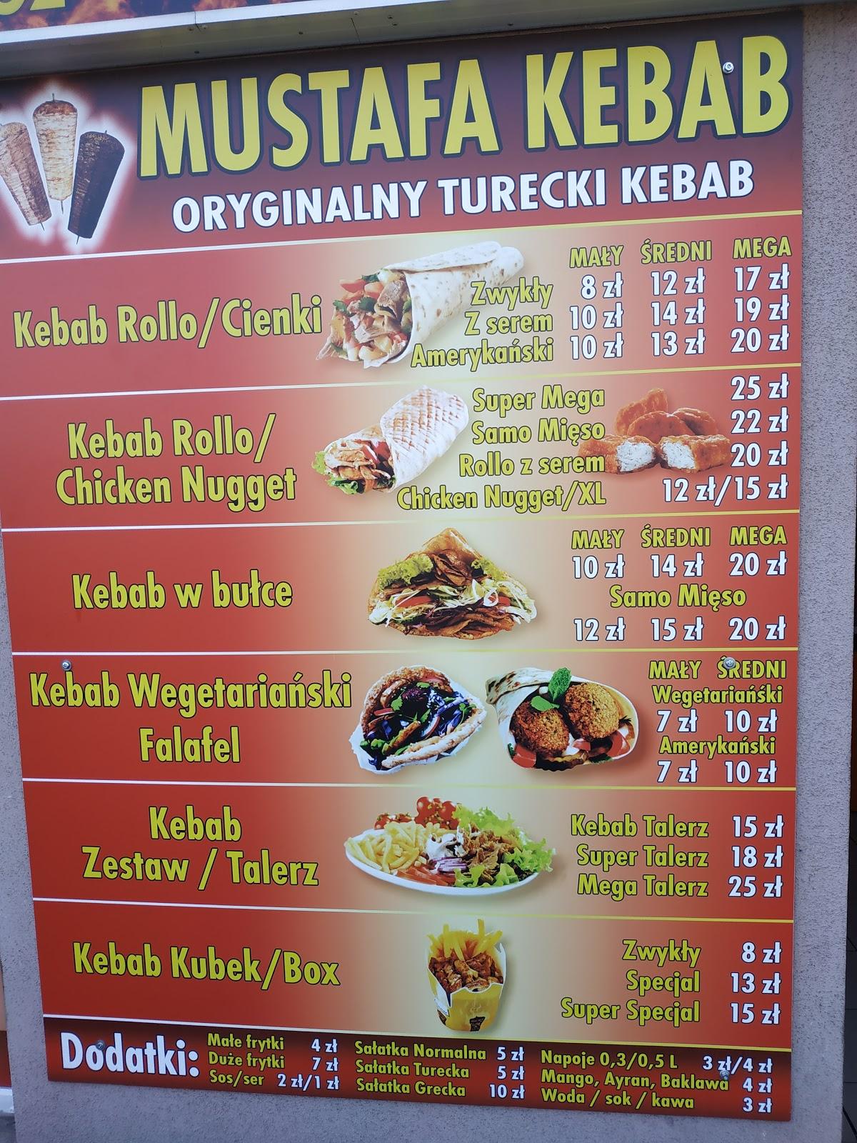 Menu at Razz Kebab restaurant, Brzeg