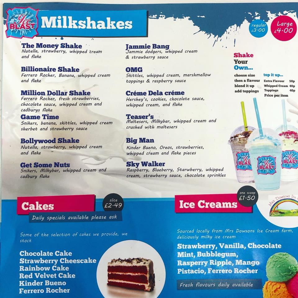 Menu at Ice Blast restaurant, Blackburn