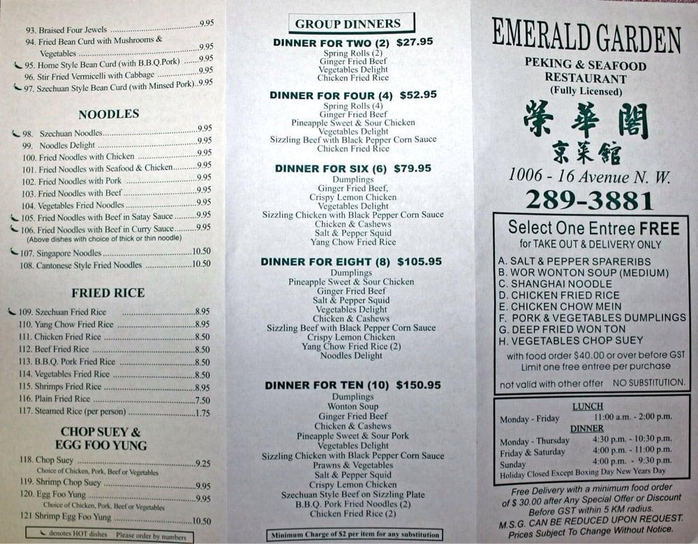 Emerald garden menu