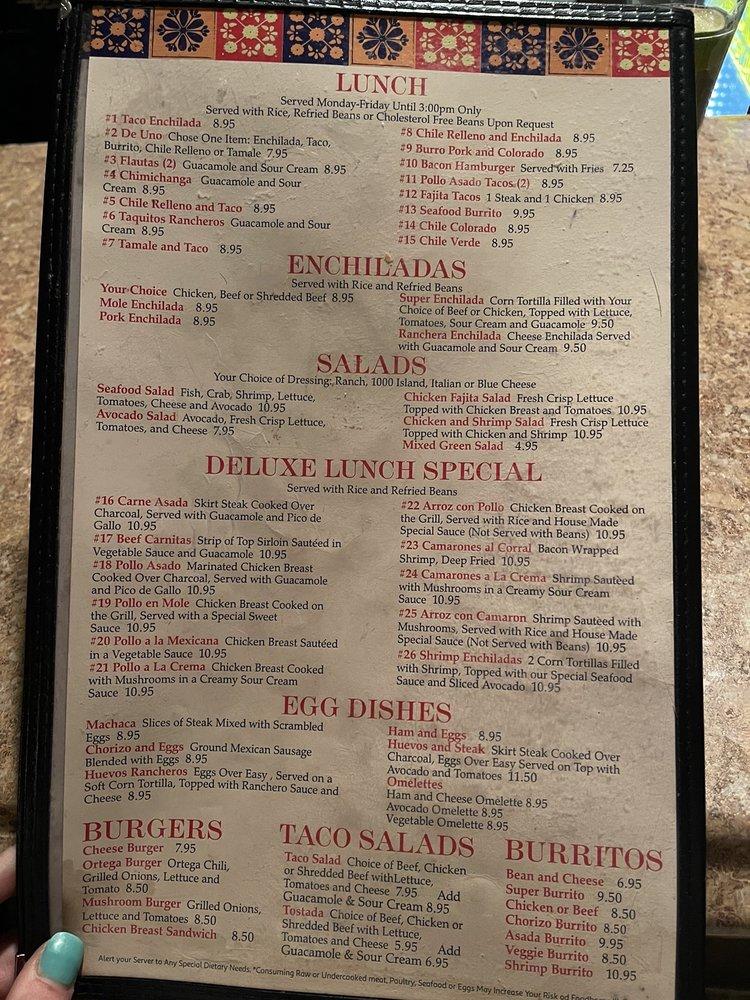 Menu at Los Corrales restaurant,