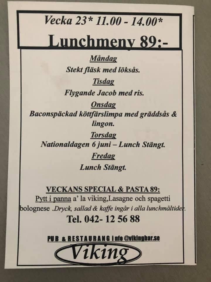 Menu at Viking Bar, Gasverksgatan 13