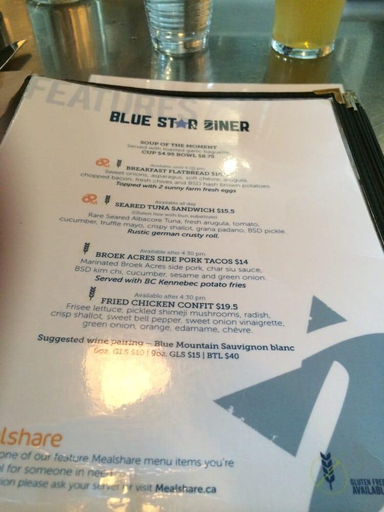 Menu at Blue Star Diner restaurant, Calgary