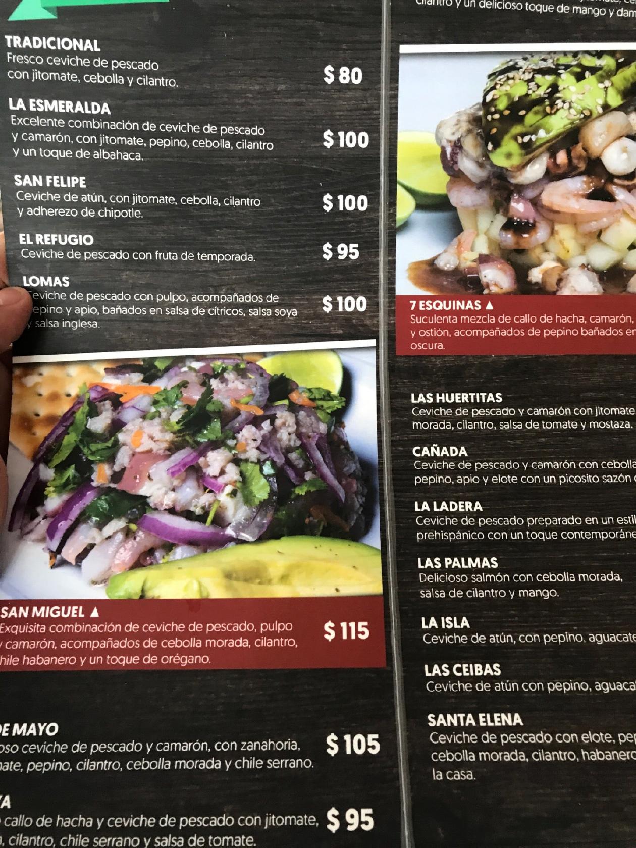 Menu at Chumariscos restaurant, Lagos de Moreno