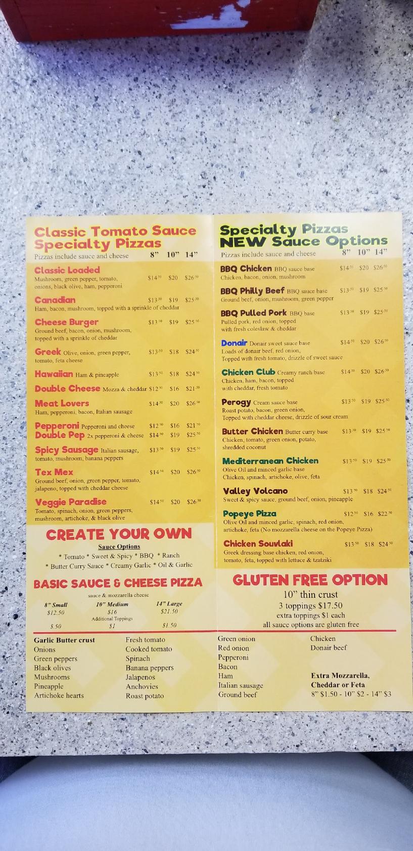 Menu at Fairmont Pizza & Icecream Parlor pizzeria, Fairmont Hot Springs