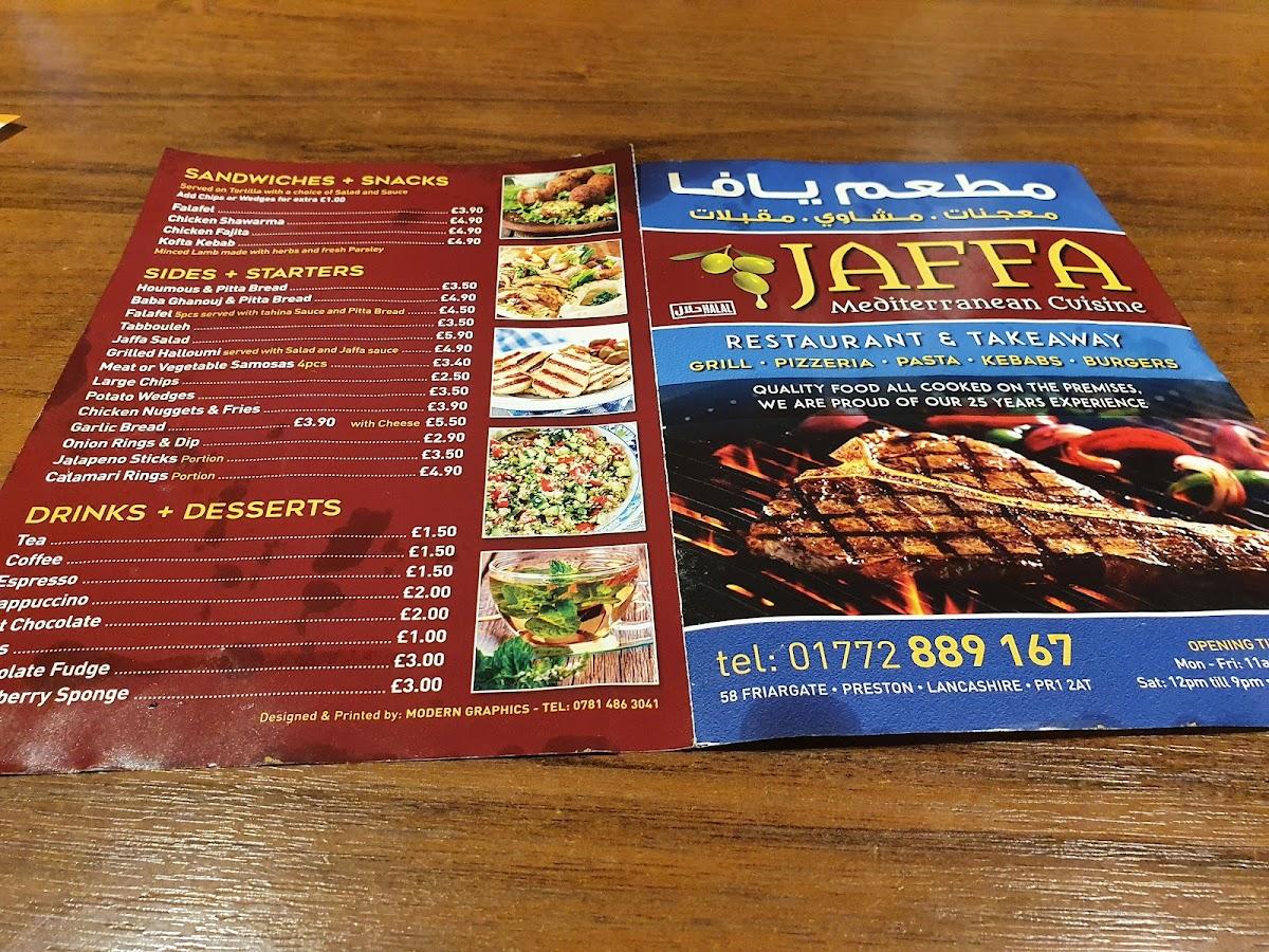 Menu at Jaffa Restaurant, Preston