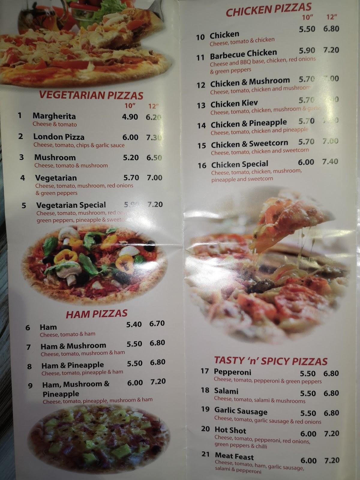 Menu at Pizza Roma pizzeria, Appleby-in-Westmorland