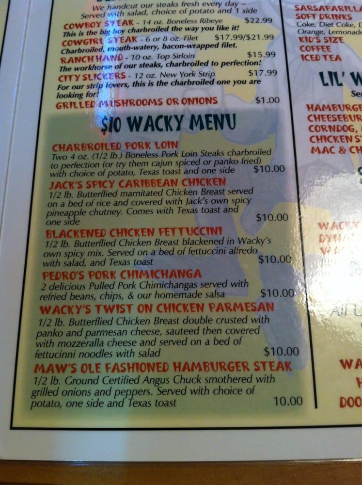 Menu at Wacky Jack's Grille & Saloon pub & bar, Highlandville