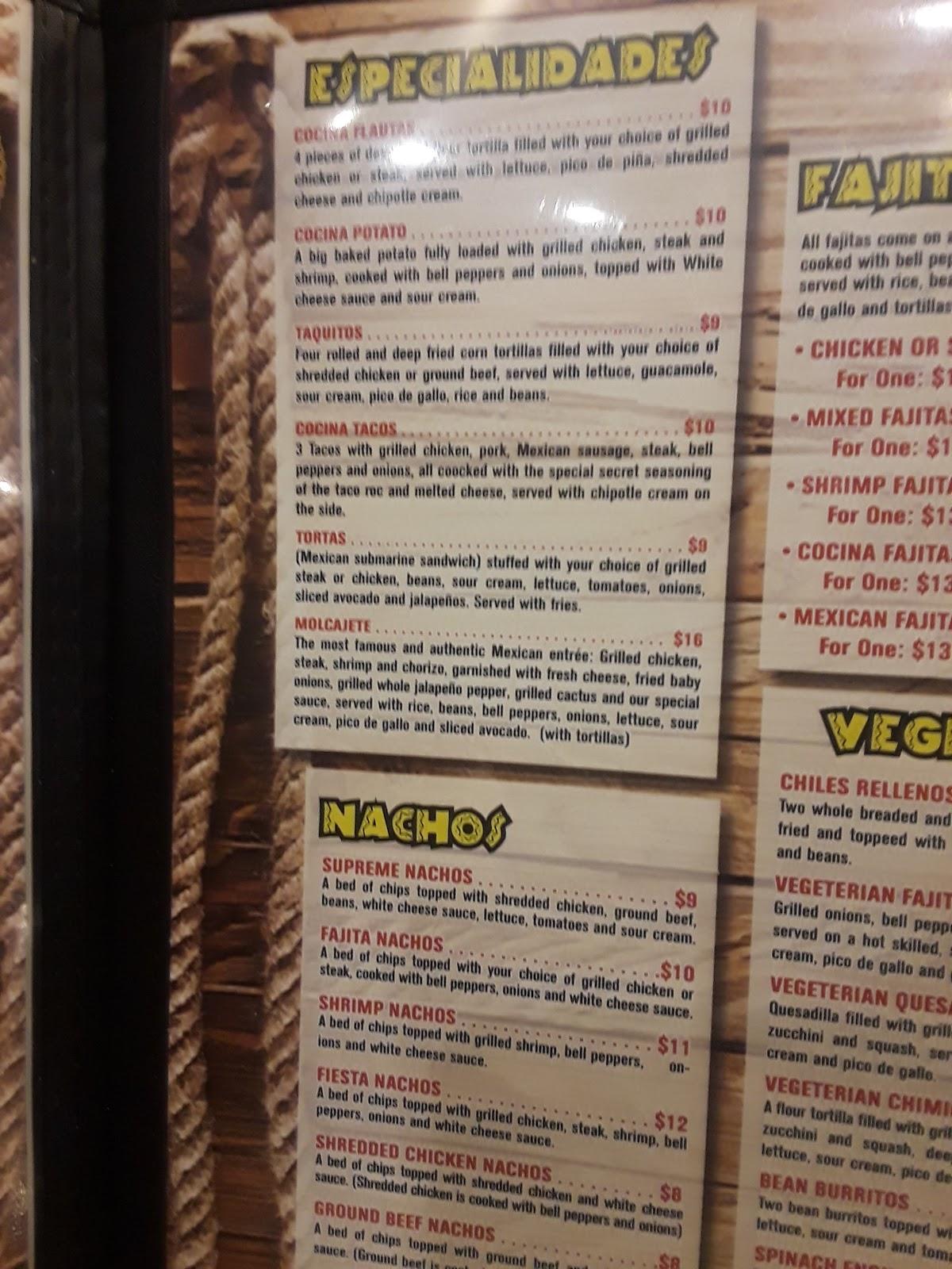 Menu at Cocina Mexicana Bar & Grill Millbranch Rd, Memphis