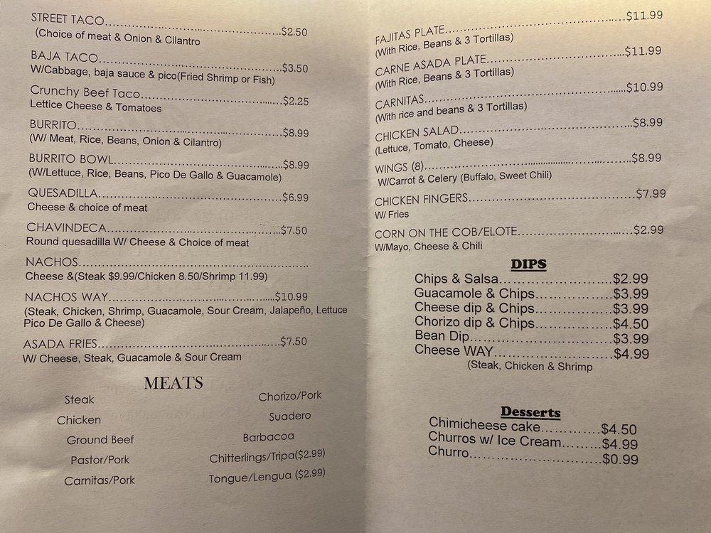 Menu at Tacos Way restaurant, Lynn Haven, s FL77 Suite 130