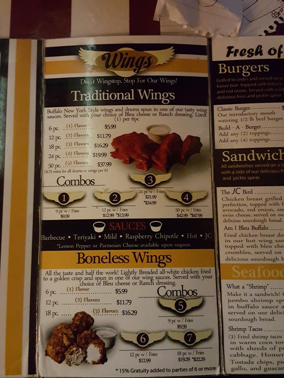 Menu at JC Wing Company restaurant, La Feria