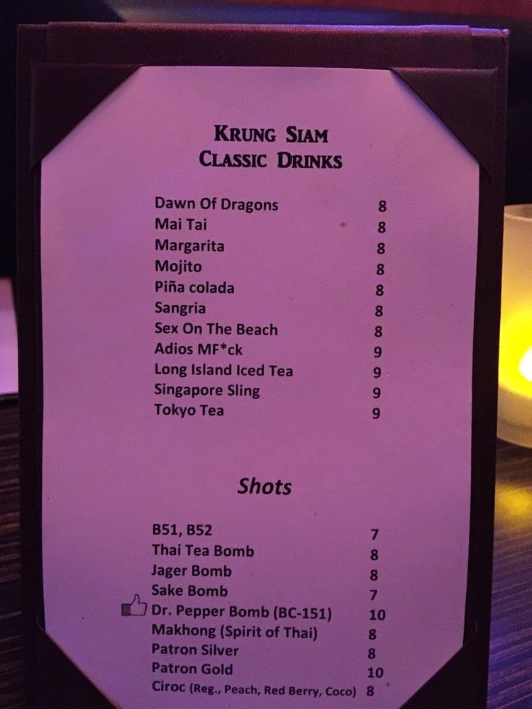 Carta de Krung Siam Thai Restaurant & Bar, Las Vegas
