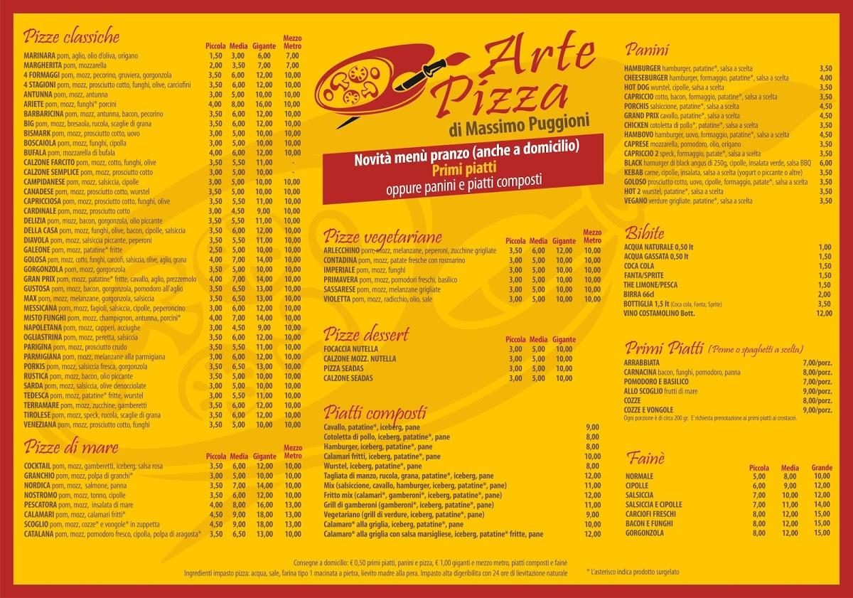 Menu da Arte Pizza Forno a legna Fainè Paninoteca Gastronomia
