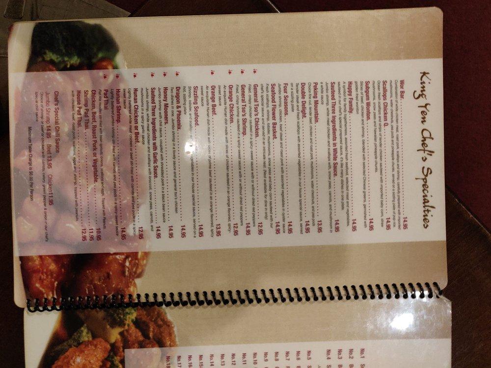 Menu at New King Yen Chinese Restaurant, Agawam