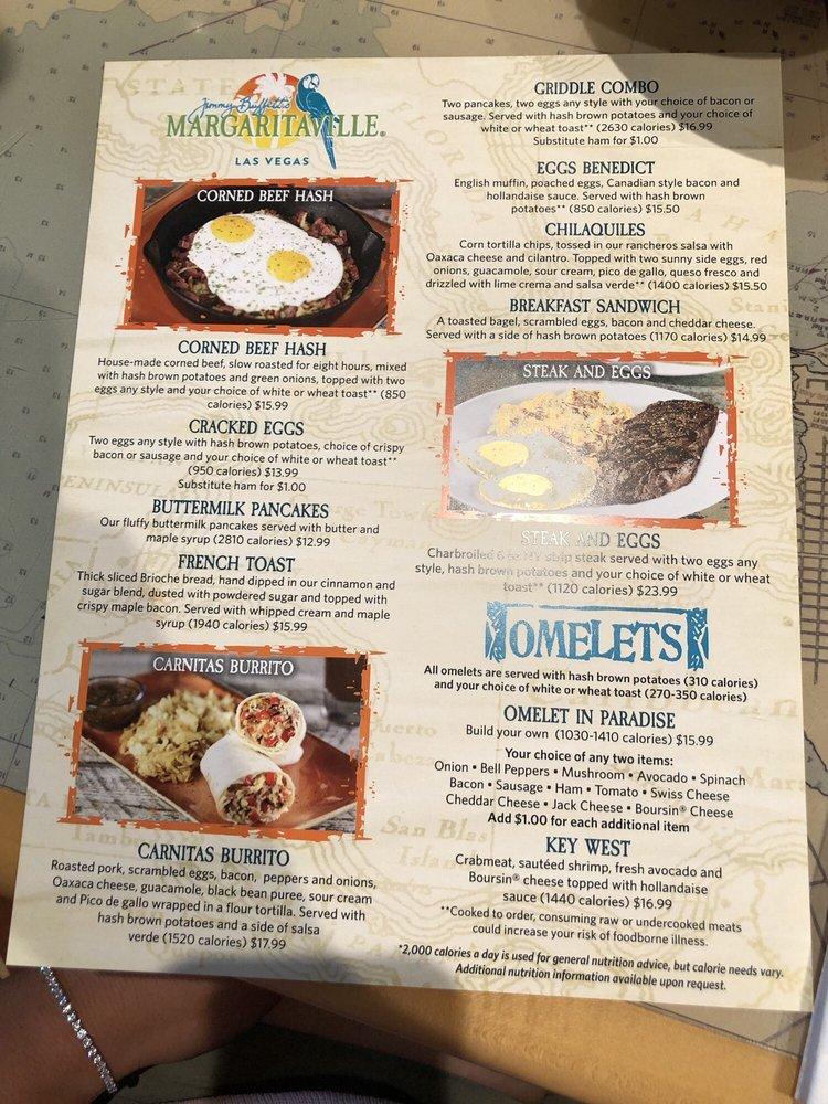 Menu at Margaritaville - Las Vegas pub & bar, Las Vegas, S Las Vegas Blvd