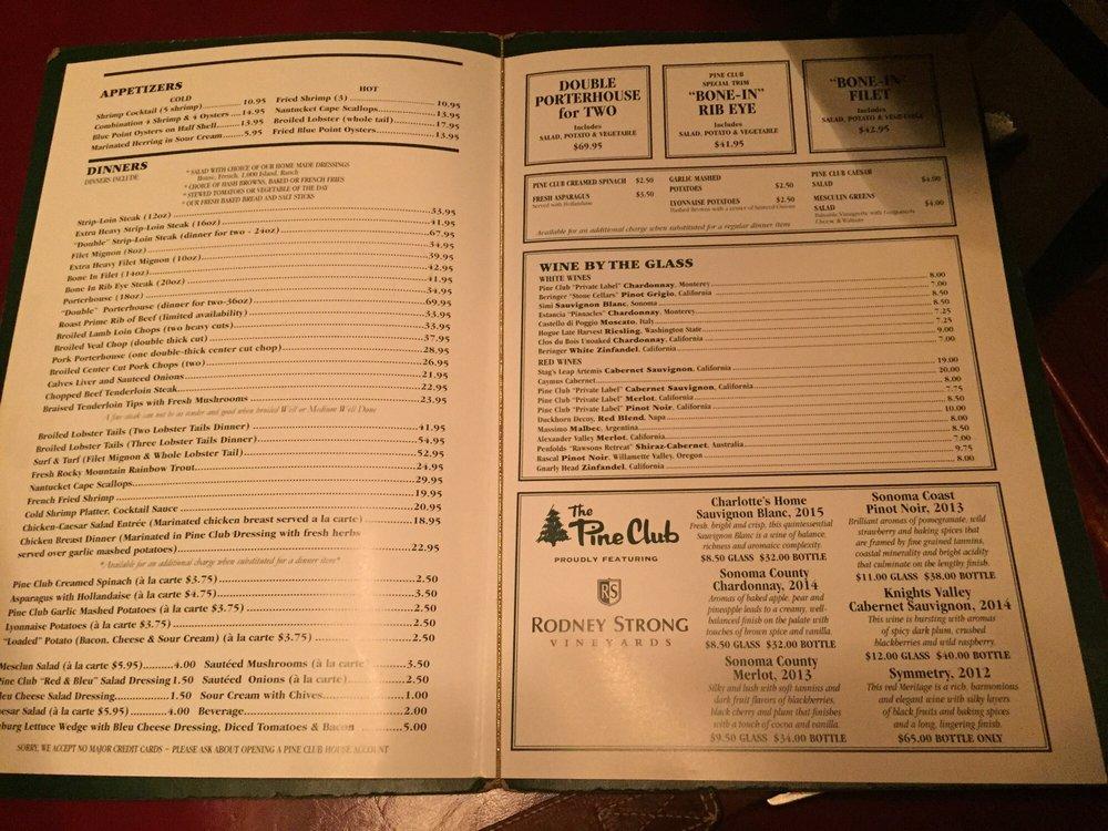 Menu at Pine Club, Dayton