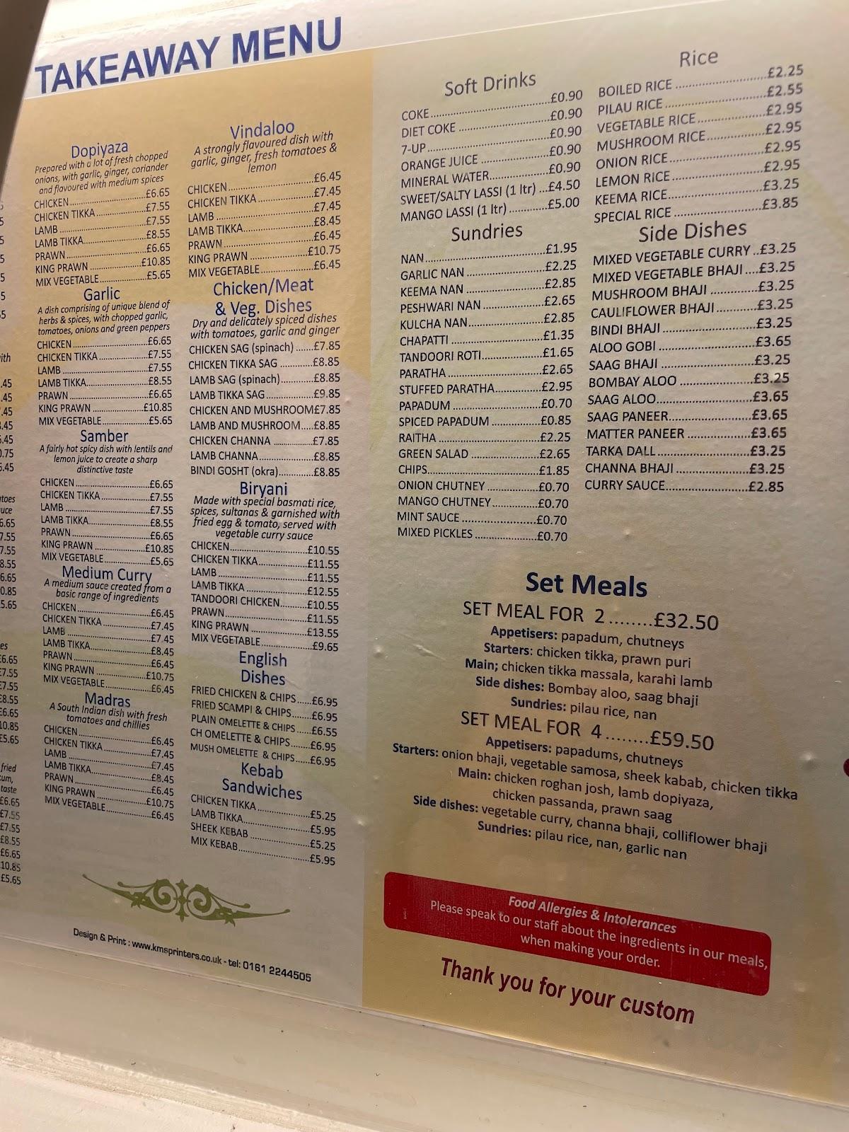 Menu At Cafe Bombay, Chapel-en-le-frith, 4 Lower Ln