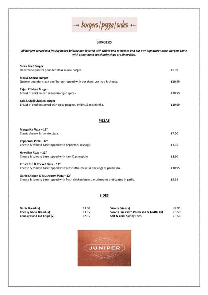 Menu at Juniper Gin Bar, Paisley