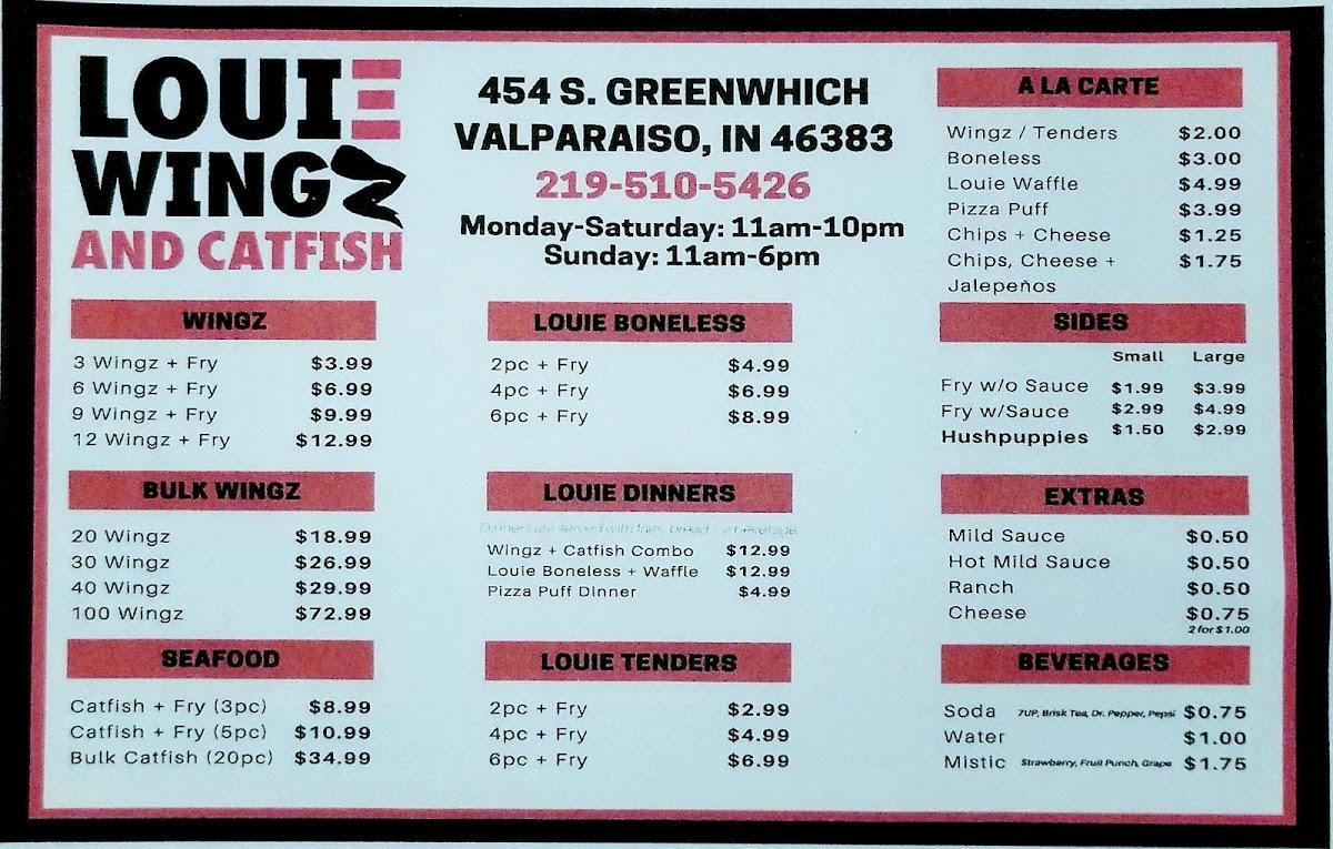 Menu at Louie Wingz & Catfish restaurant, Valparaiso